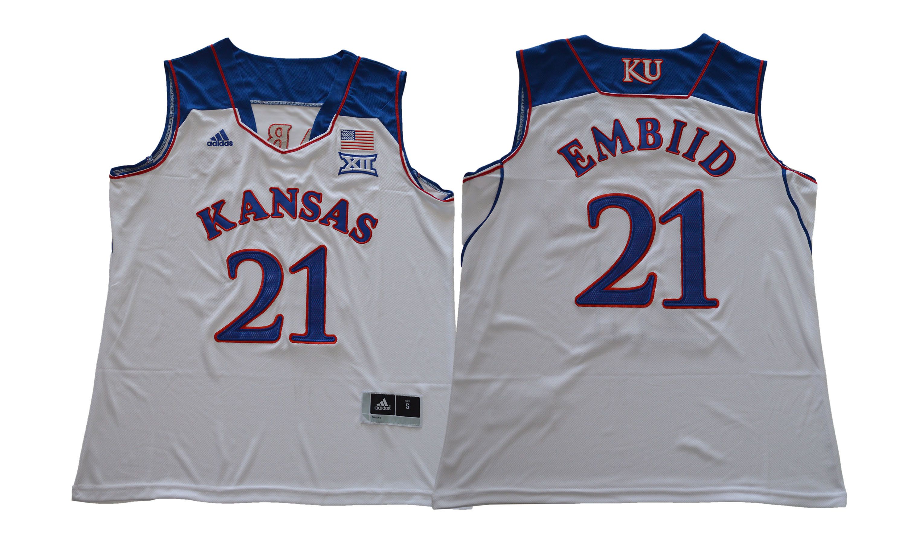 Men Kansas Jayhawks #21 Embiid White NCAA Jerseys
